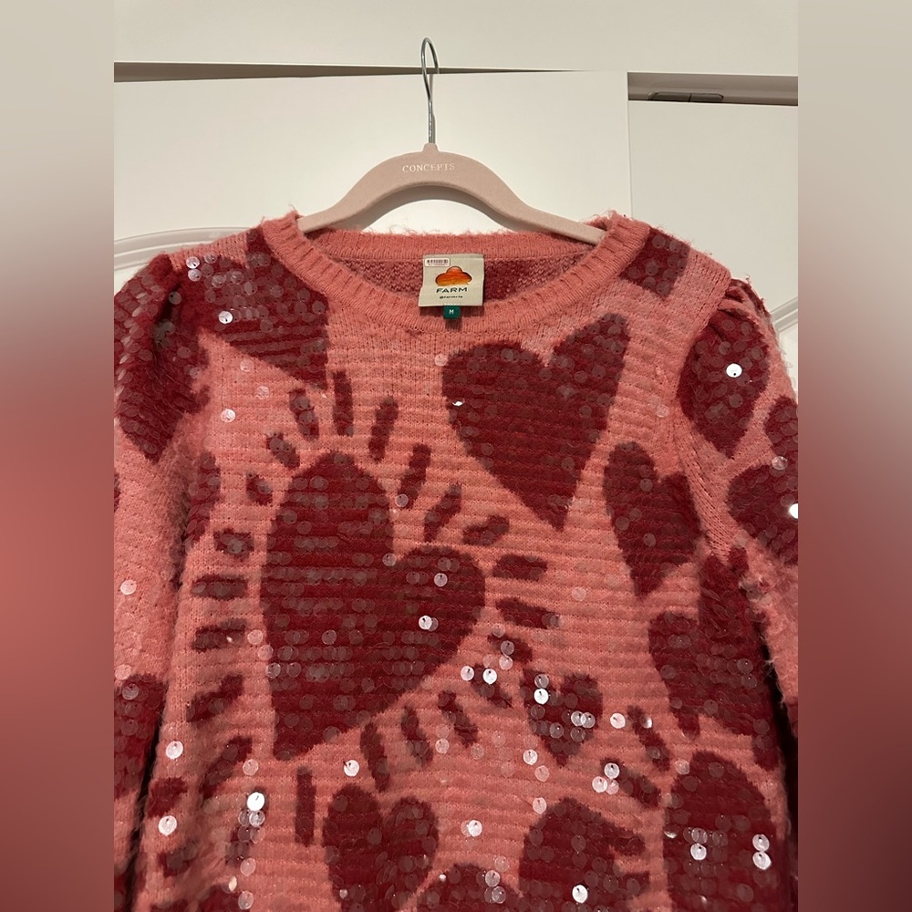 Farm Rio Heart Sequin Crewneck Sweater - Size M - Picture 3 of 5